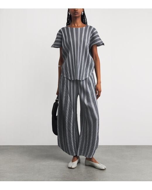 Pleats Please Issey Miyake Gray Cotton-Blend Zigzag Trousers