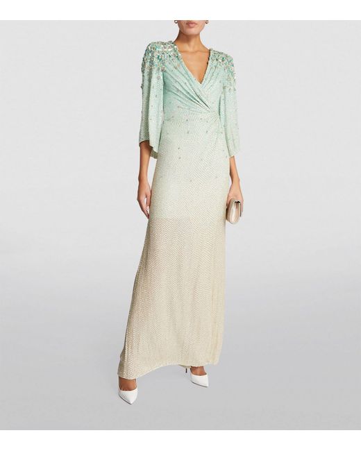 Jenny Packham Green Embellished Wrap Nori Maxi Dress