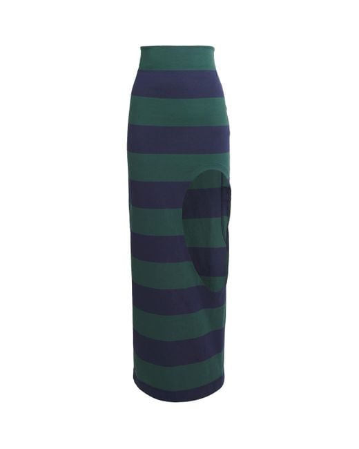 A.W.A.K.E. MODE Blue Cotton Stripe Cut-Out Maxi Skirt