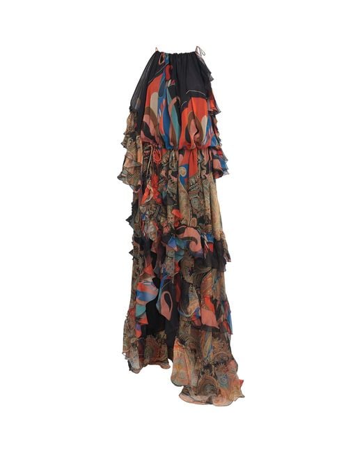 Etro Brown Silk Ruffled Maxi Dress
