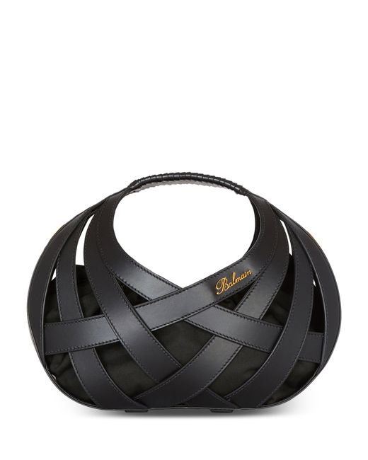 Balmain Black Leather Basket Top-handle Bag