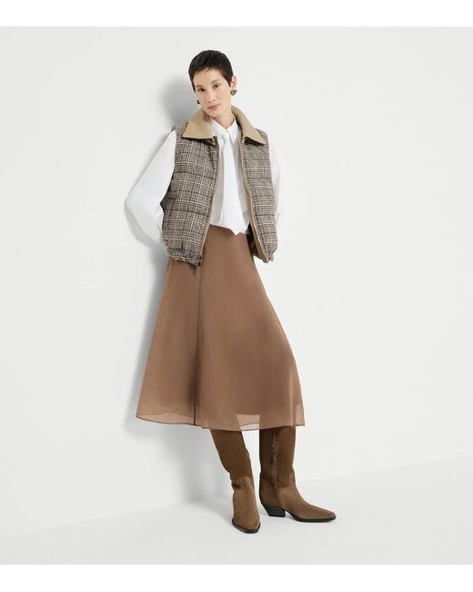 Brunello Cucinelli Brown Silk Midi Skirt