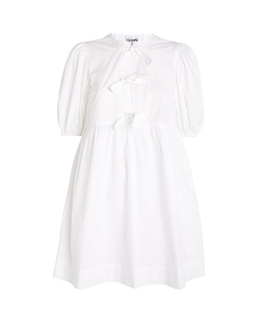 Ganni White Tie-detail Peplum Mini Dress