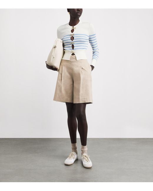 Claudie Pierlot Blue Stripe Bow-Detail Sweater