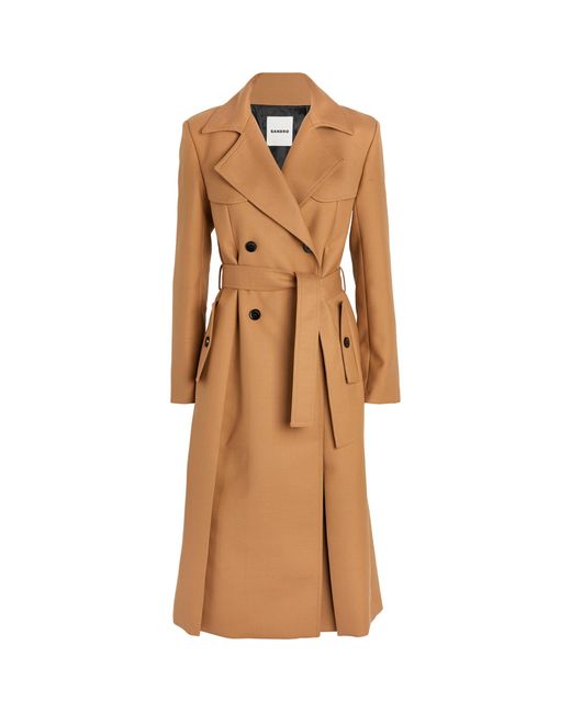 Sandro Wool-blend Trench Coat in Natural | Lyst