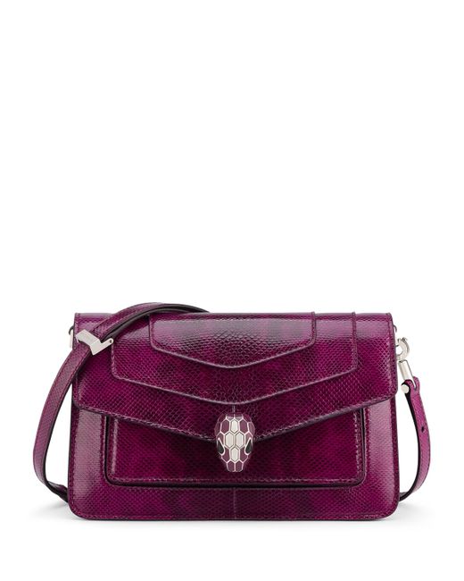 BVLGARI Purple Small Snakeskin Serpenti East West Shoulder Bag