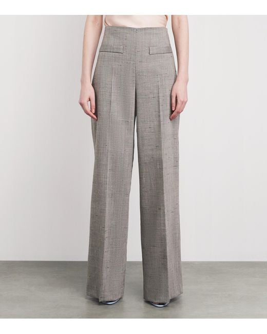 Sandro Gray Wool-Blend Check Wide-Leg Trousers