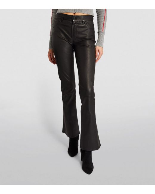 7 For All Mankind Black Leather Low-Rise Bootcut Jeans