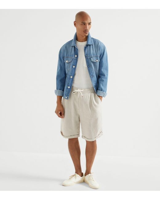 Brunello Cucinelli Natural Linen Drawstring Bermuda Shorts for men