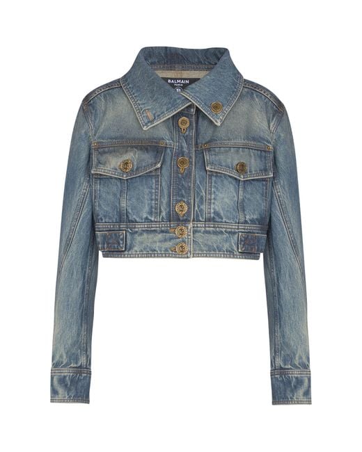 Balmain Blue Cropped Denim Jacket