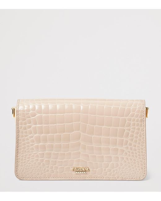 Aspinal Natural Croc-Embossed Leather Eliza Clutch Bag
