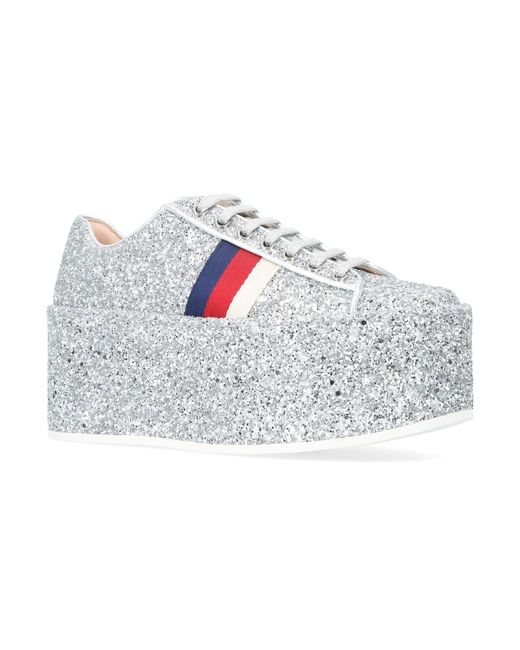 Gucci Metallic Peggy Glitter Platform Sneakers