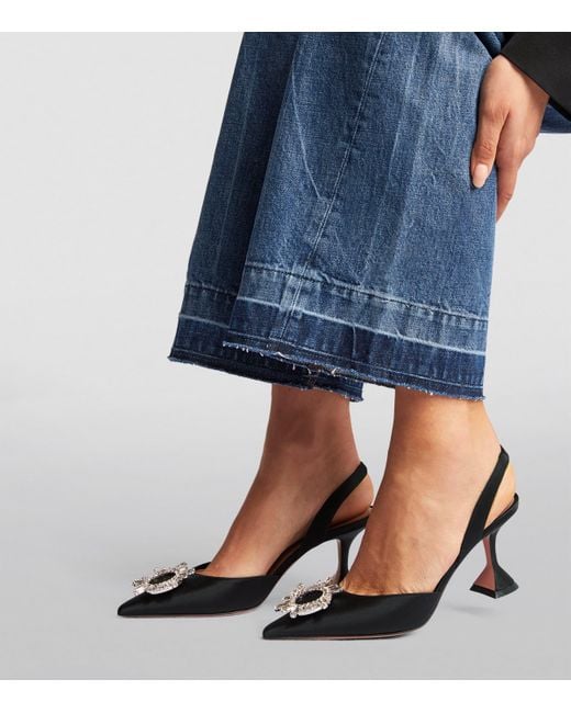 AMINA MUADDI Black Satin Begum Slingback Pumps 70