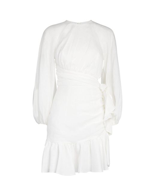 Zimmermann Linen Lyre Wrap Mini Dress in Ivory (White) | Lyst UK