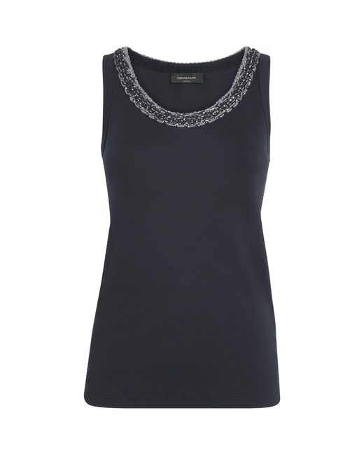 Fabiana Filippi Black Stretch-Cotton Embellished Tank Top