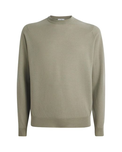 John Smedley Green Merino Wool Textured Sweater for men