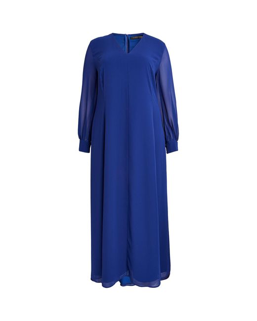 Marina Rinaldi Blue Crepe V-neck Maxi Dress