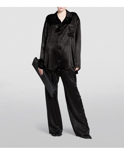 Balenciaga Black Rhinestone-Embellished Satin Shirt