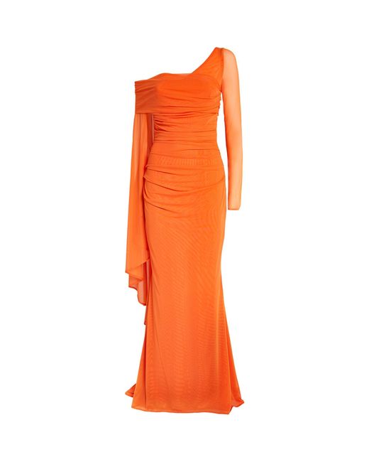 Talbot Runhof Orange Off-the-shoulder Ruched Gown