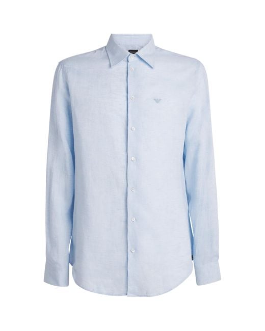Emporio Armani Blue Linen Logo Shirt for men