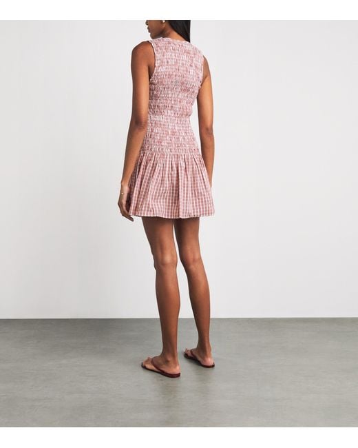 Faithfull The Brand Pink Cotton Shirred Palomar Mini Dress