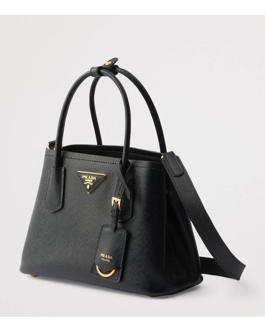 Prada Black Small Saffiano Leather Double Top-Handle Bag