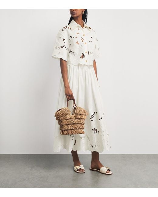 Zimmermann White Cotton Mahon Midi Skirt