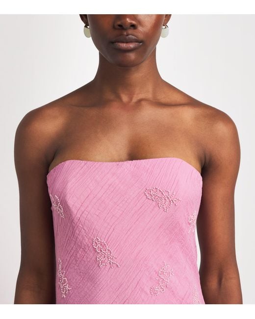 Staud Pink Organza Beaded Cassie Maxi Dress