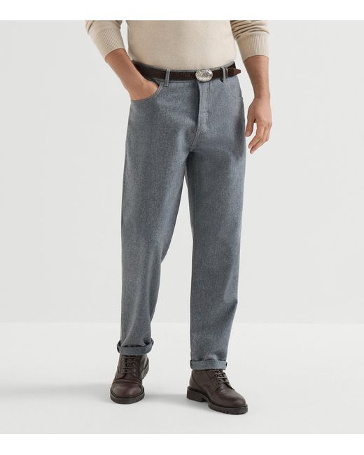 Brunello Cucinelli Gray Virgin Wool Flannel Tailored Trousers for men
