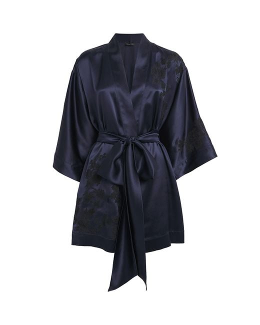 Carine Gilson Blue Silk Floral Julia Mini Kimono Robe