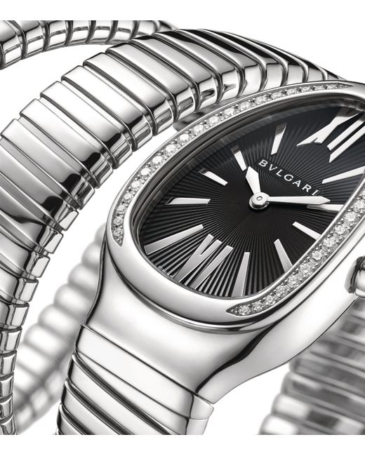 BVLGARI Black Stainless Steel And Diamond Serpenti Tubogas Watch