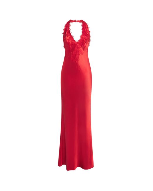 Torlowei Red Silk Lace-Detail Slip Maxi Dress