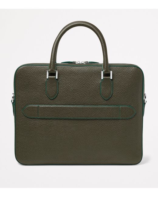 Aspinal Green Leather Mount Street Briefcase Bag for men