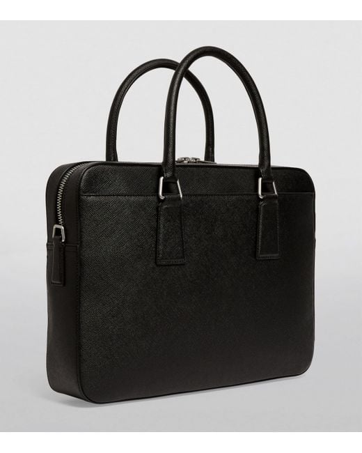 Sandro Black Leather Slim Briefcase for men