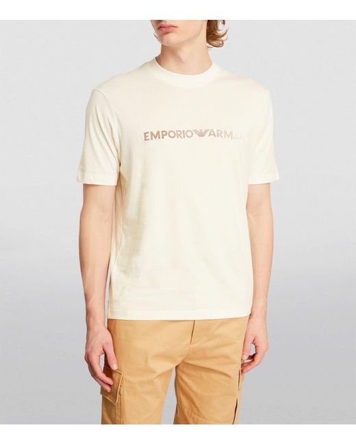 Emporio Armani White Cotton Embroidered-logo T-shirt for men