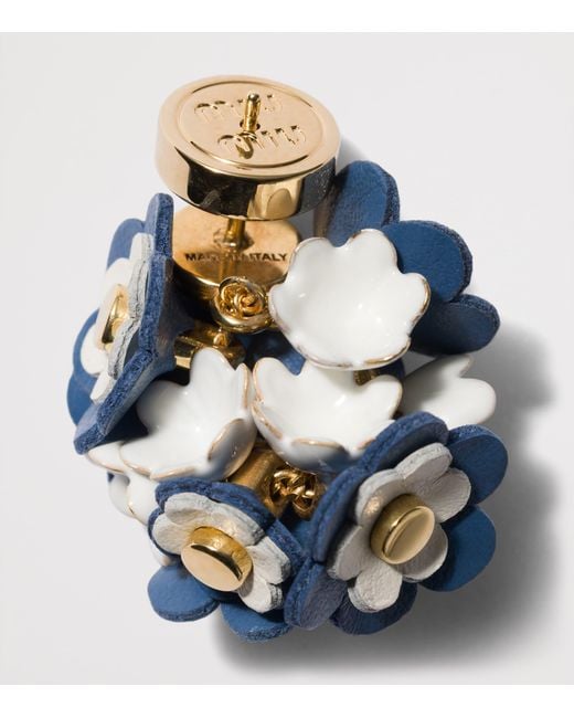 Miu Miu Blue Leather Floral Earrings