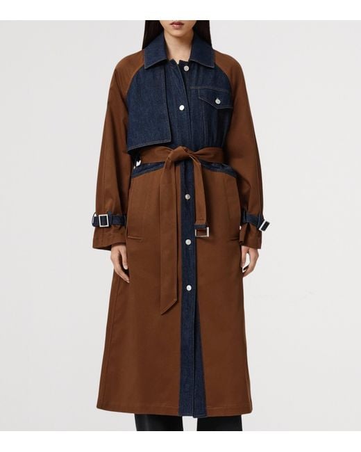 AllSaints Brown Panelled Dayly Trench Coat