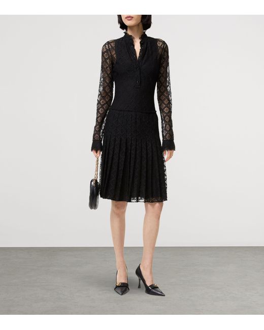 Burberry Black Lace Check Midi Dress