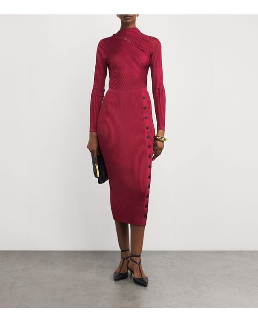 Self-Portrait Red Button-Detail Midi Dress