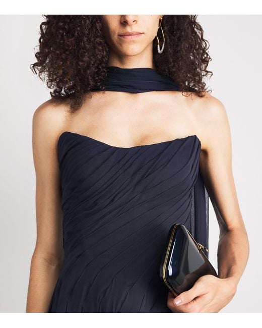 Monique Lhuillier Blue Silk Chiffon Tie-Detail Gown