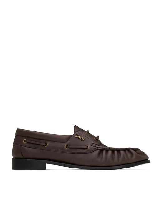 Saint Laurent Brown Leather Bateau Le Loafers for men
