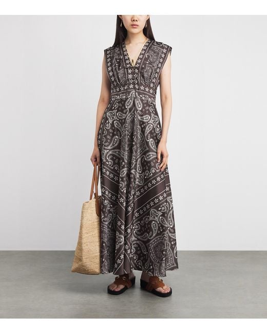 Sandro Brown Satin Bandana Sleeveless Maxi Dress