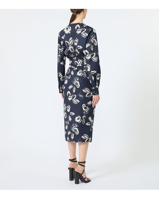 Max Mara Blue Cotton Printed Midi Dress