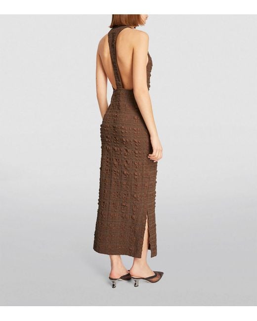 Nanushka Brown Seersucker Sterre Midi Dress