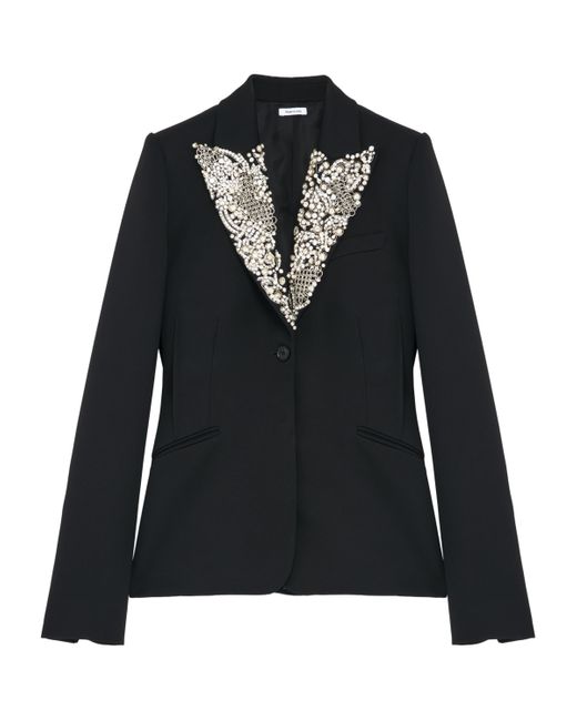 Alexander McQueen Black Wool Embellished Single-Breasted Jacket