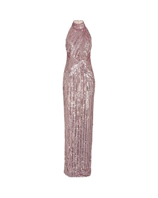 Pamella Roland Purple Sequin-Embellished Halterneck Gown