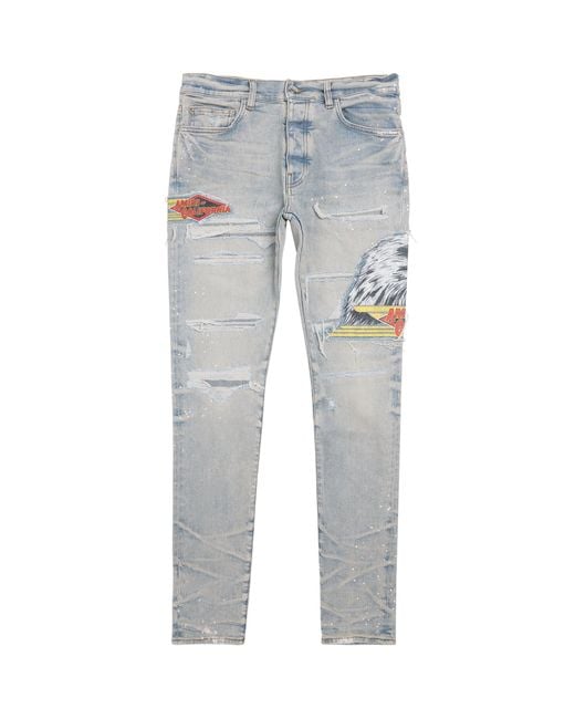 Amiri Blue Distressed Cement Thrasher Skinny Jeans for men