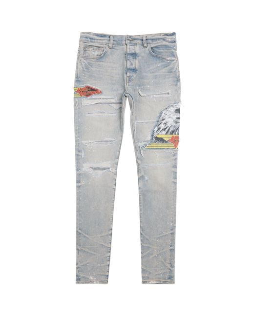 Amiri Blue Distressed Cement Thrasher Skinny Jeans for men