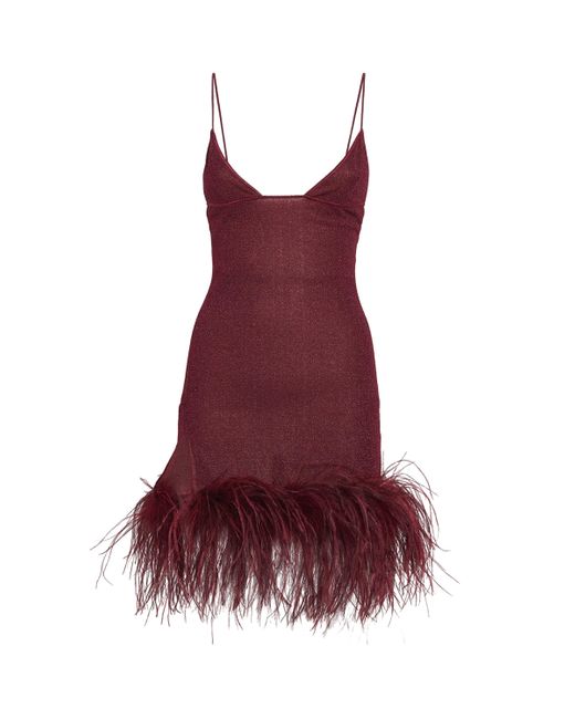 Oseree Red Lumière Feather Mini Dress
