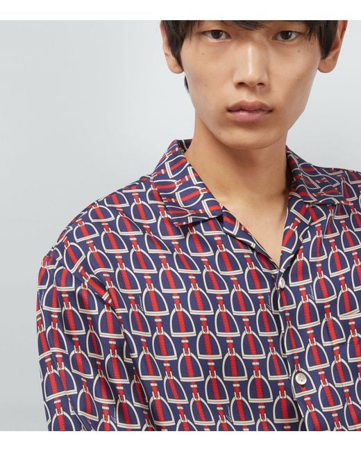 Gucci Purple Silk Horsebit Print Shirt for men